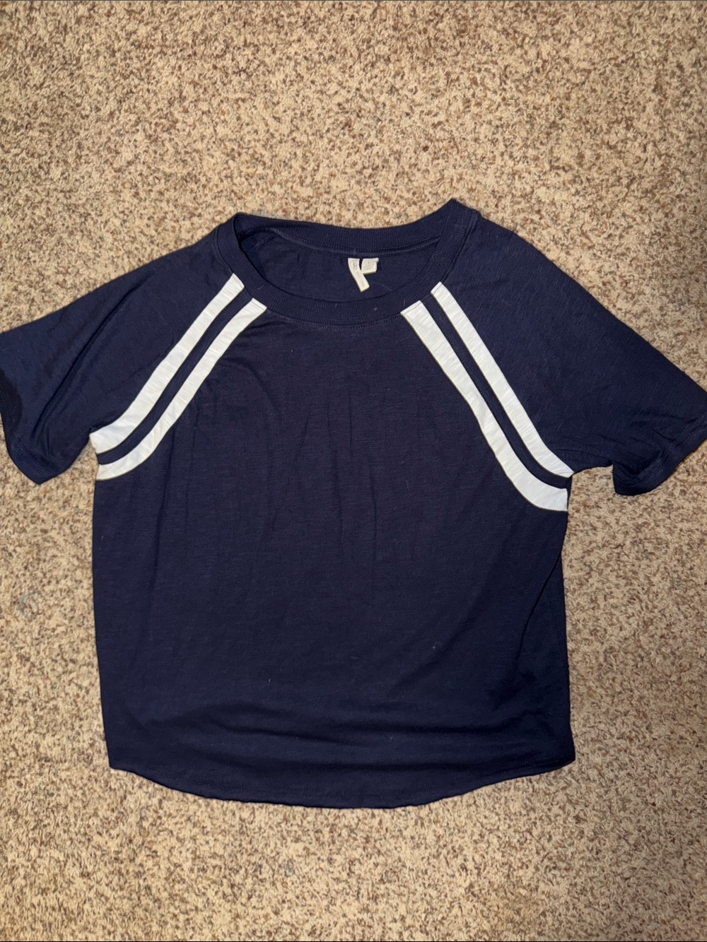 Cato L crop Navy Short Sleeve Top with White Stripes